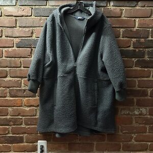 Lands' End gray sherpa fleece full-zip jacket with a hood plus size 2X